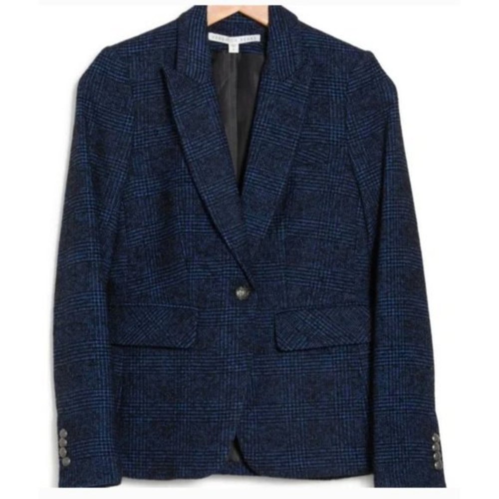 Veronica Beard Crew Cutaway Dickey Jacket Blazer Blue Plaid  XS - worn once
